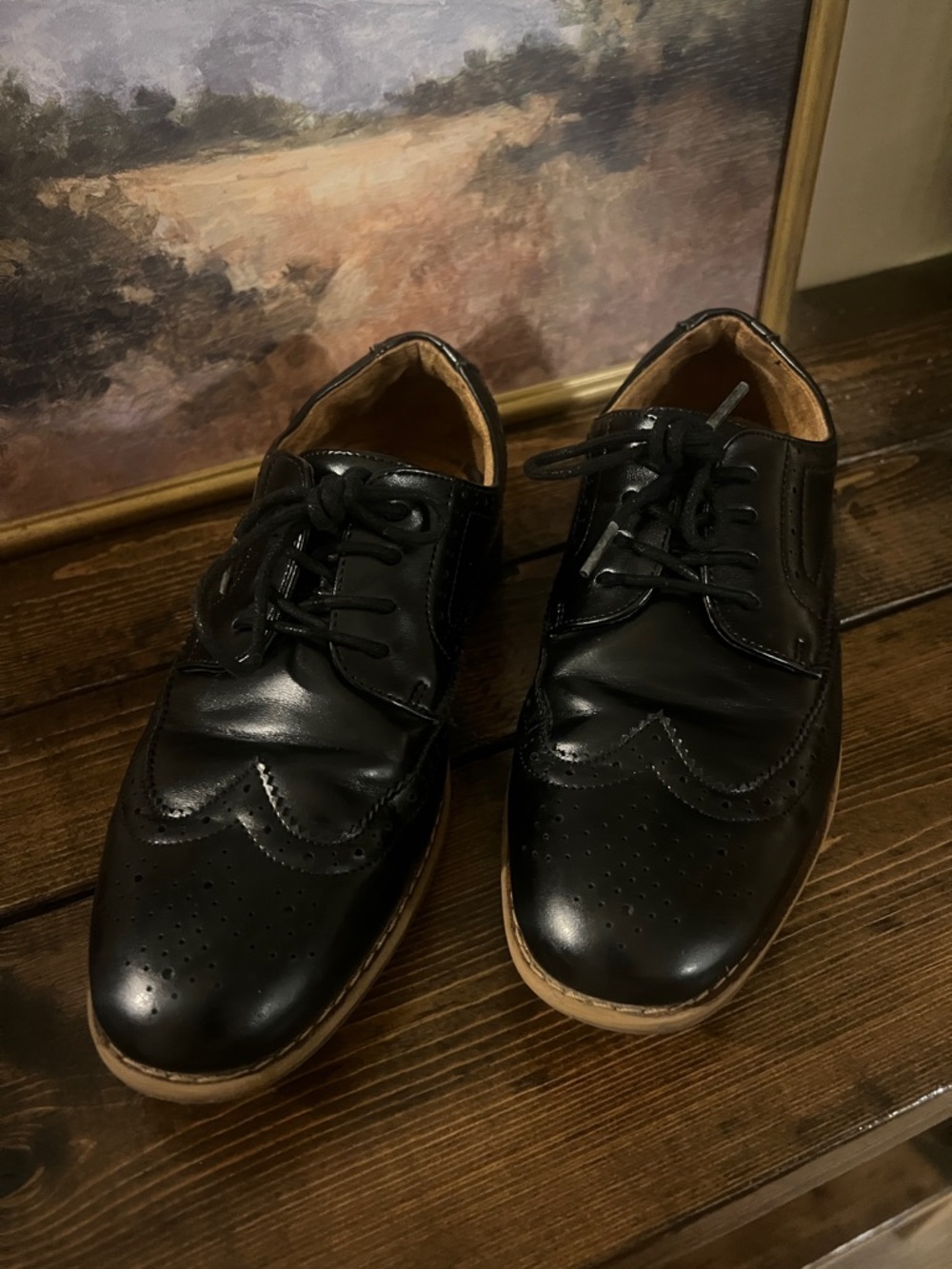 Florsheim Black Wingtip Lace-Up Dress Shoes for Kids - Picture 3 of 3